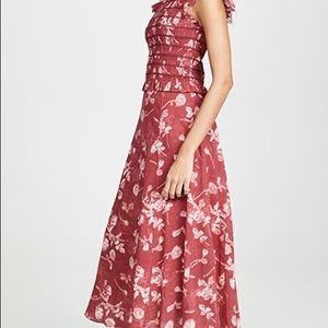SEA NY MONET FLORAL SMOCKED MIDI DRESS